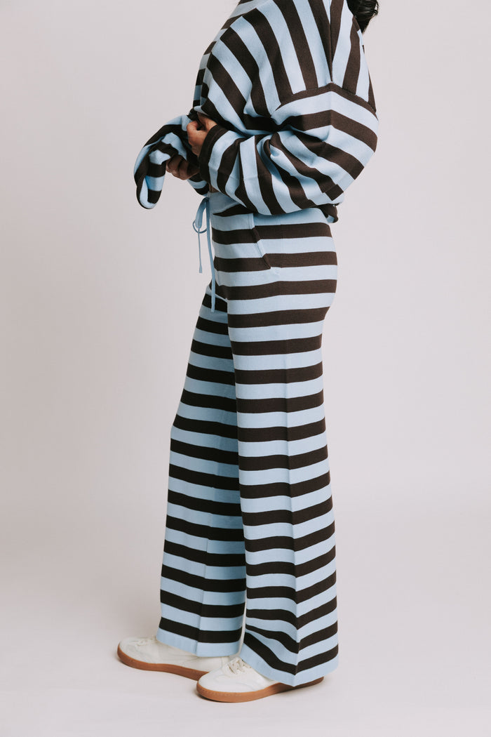 blue and brown striped wide leg knit pants side