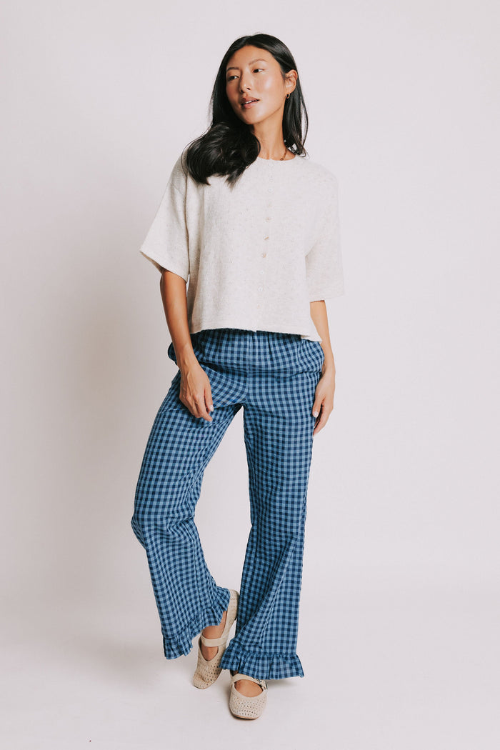 heather natural short sleeve pointelle cardigan full