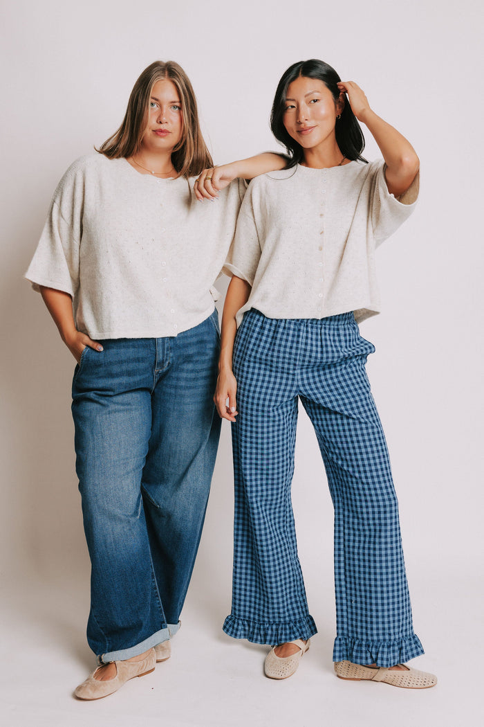 heather natural short sleeve pointelle cardigan models full