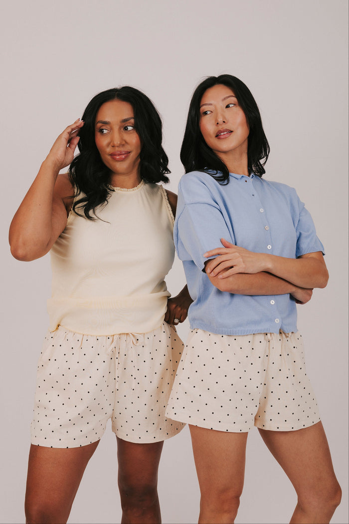 Cream black polka dot shorts plus models 2
