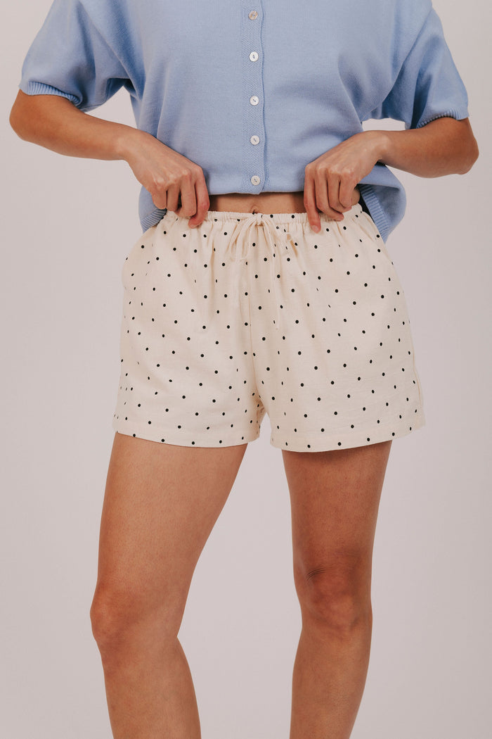 Cream black polka dot shorts front