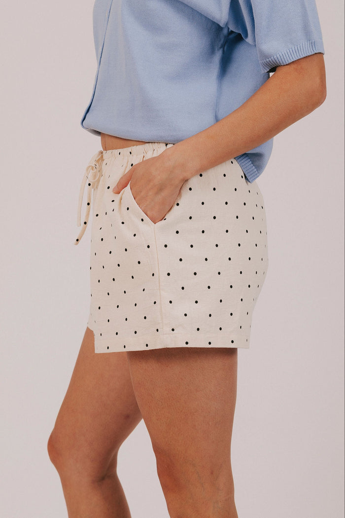 Cream black polka dot shorts side