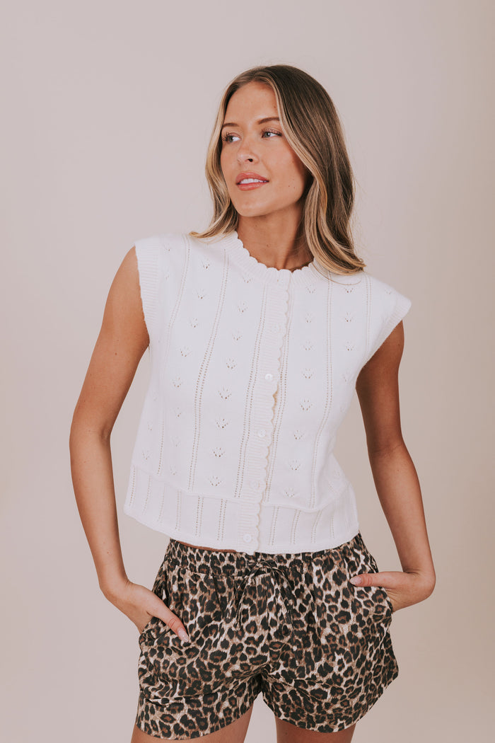 white scallop knit pointelle top front