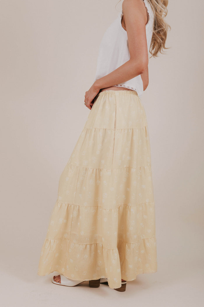 yellow spring print tiered maxi skirt side 2