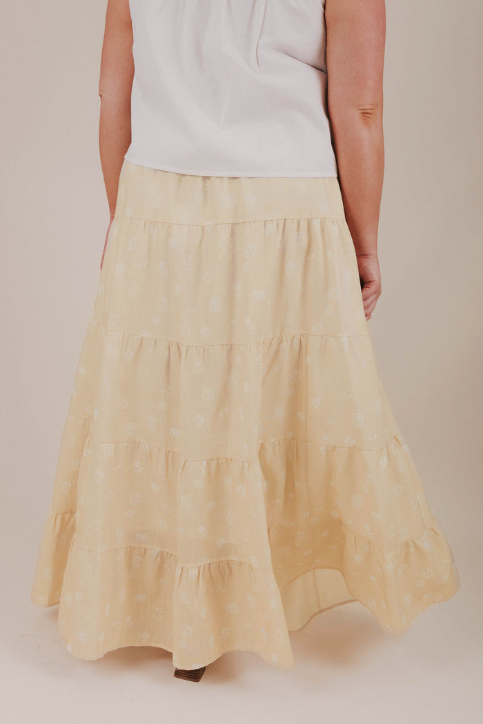 plus size yellow spring print tiered maxi skirt back