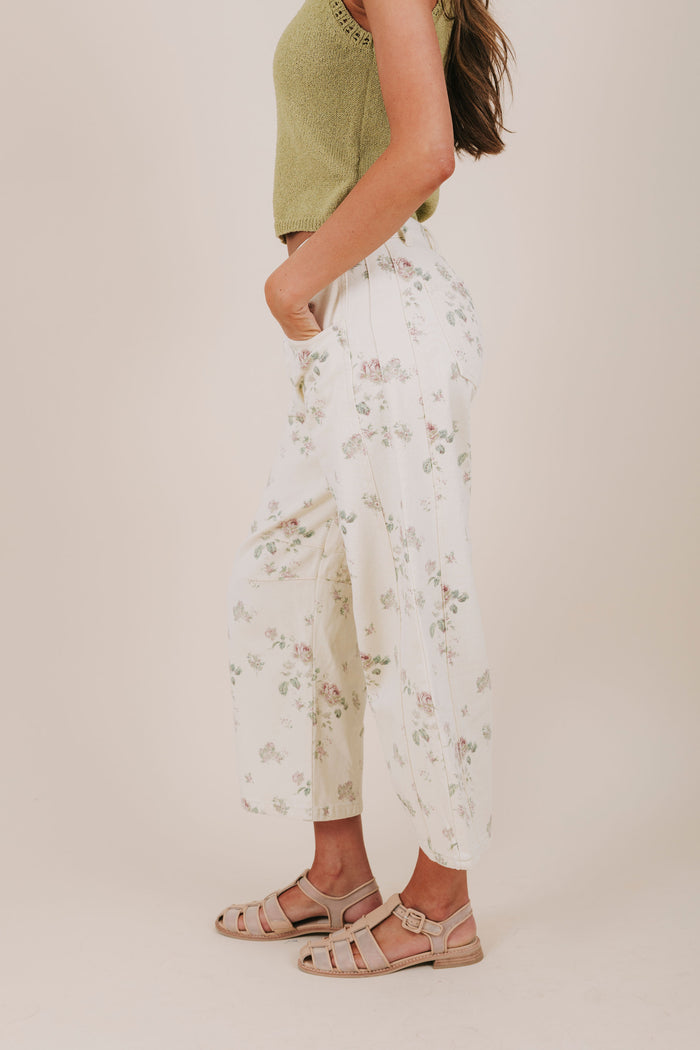 ivory floral barrel jeans side