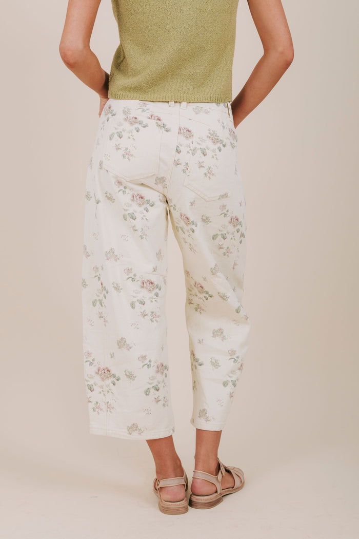 ivory floral barrel jeans back
