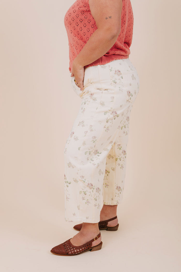 plus size ivory floral barrel jeans side