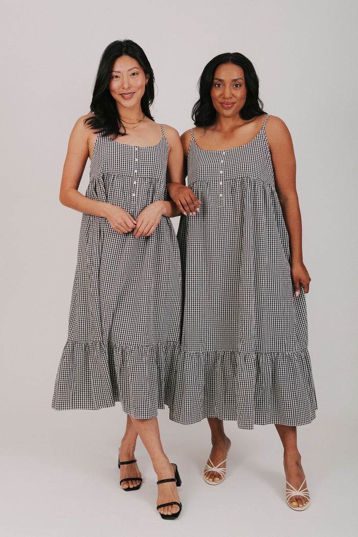 black and white gingham empire waits maxi dress