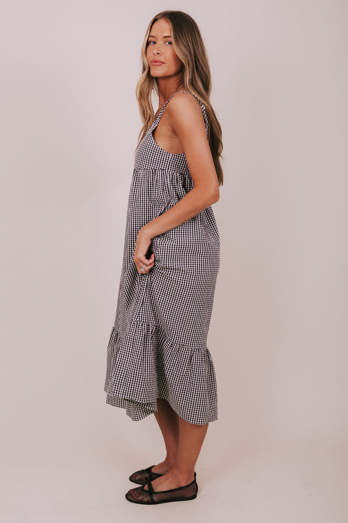 black gingham empire waist dress side