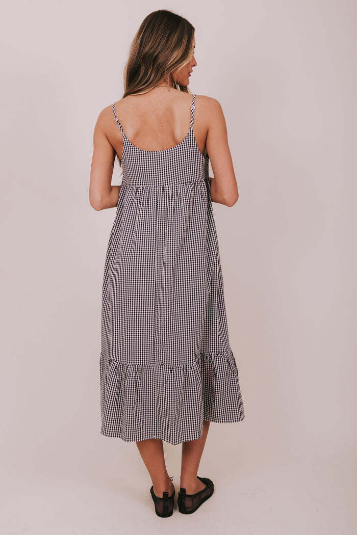 black gingham empire waist dress back