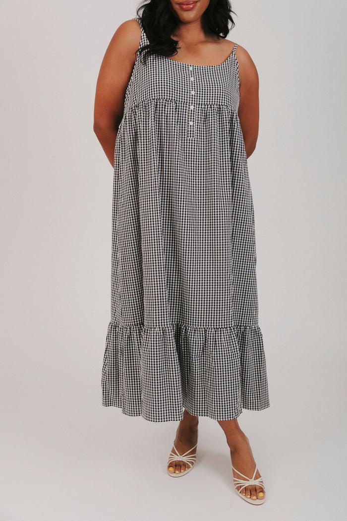 black and white gingham empire waits maxi dress