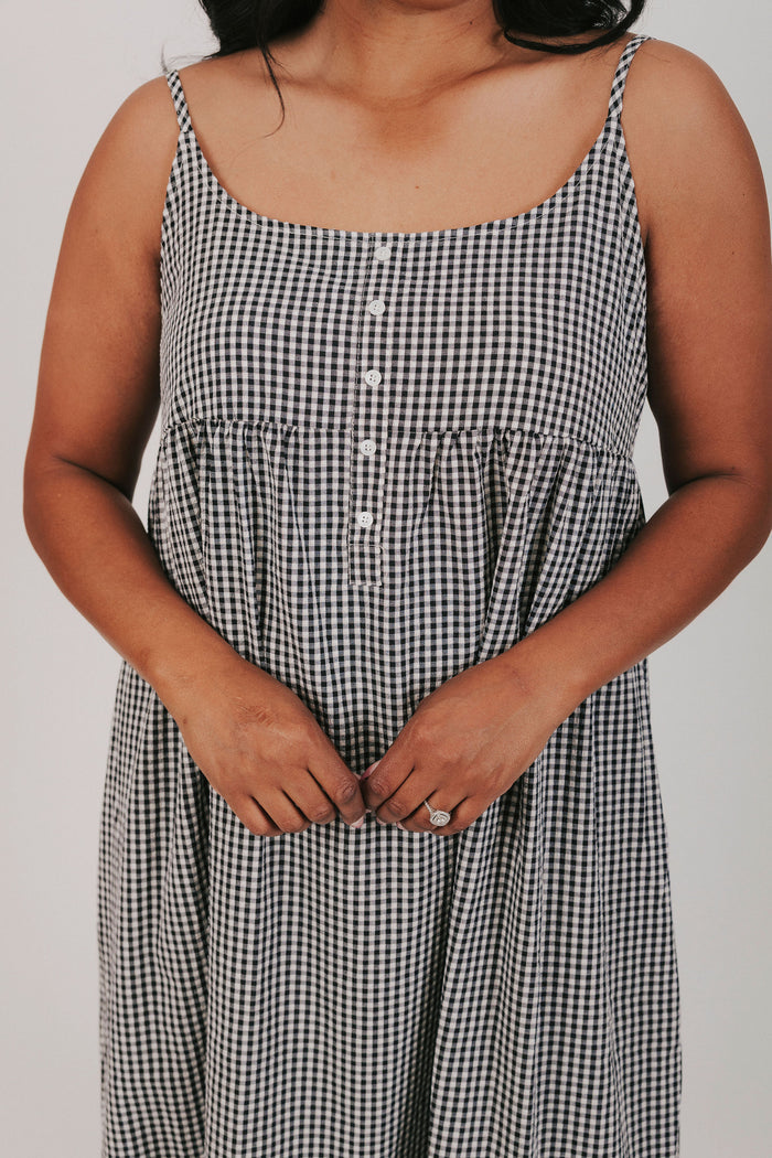 black and white gingham empire waits maxi dress