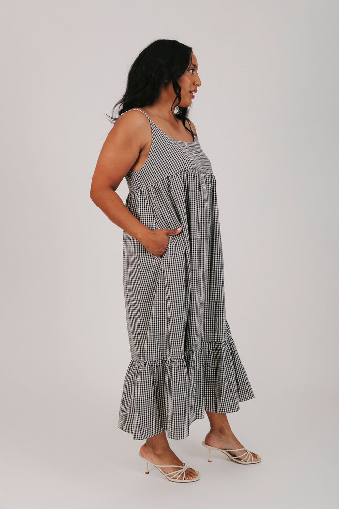 black and white gingham empire waits maxi dress