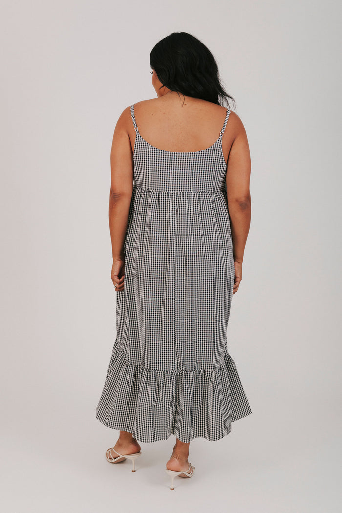 black and white gingham empire waits maxi dress