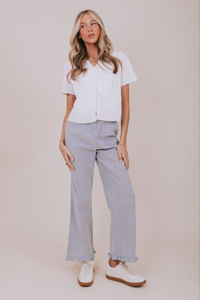 white v neck ruffled tied top full
