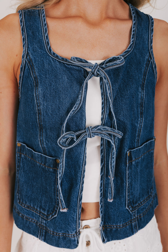 denim vest top with bows