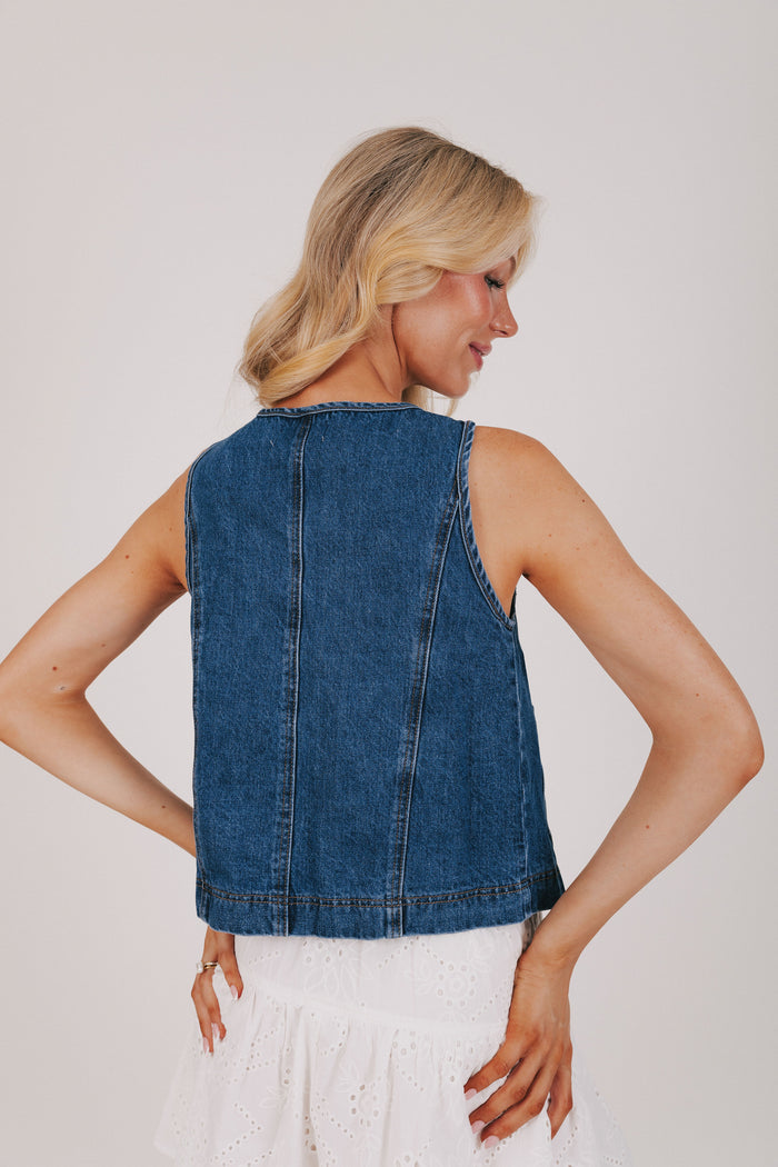 denim vest top with bows back
