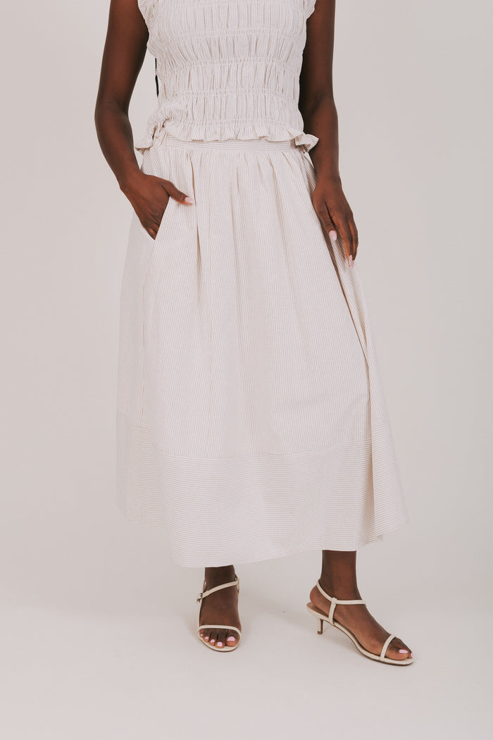 striped maxi skirt light beige