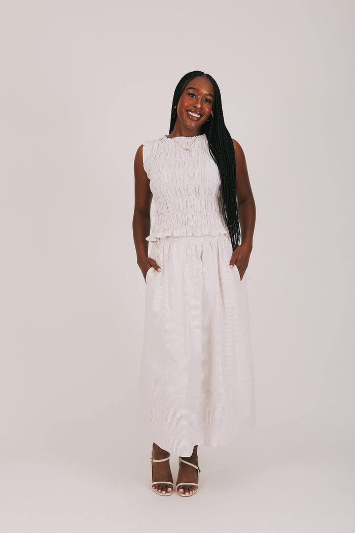 striped maxi skirt light beige full set