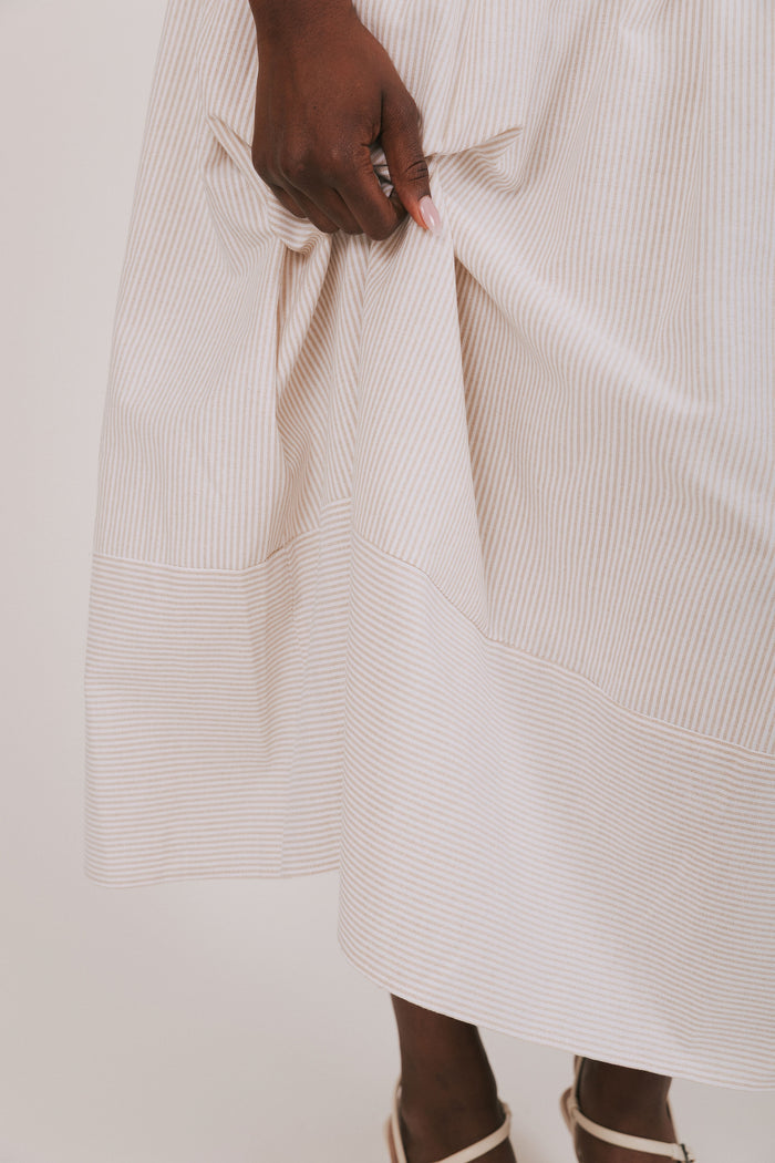 striped maxi skirt light beige hemline