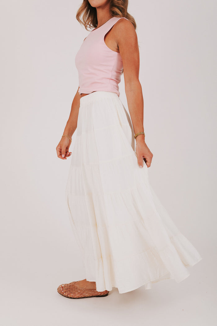 ivory tiered maxi skirt