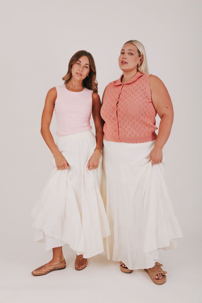 ivory tiered maxi skirt