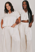 white v neck top with lace detailing-models