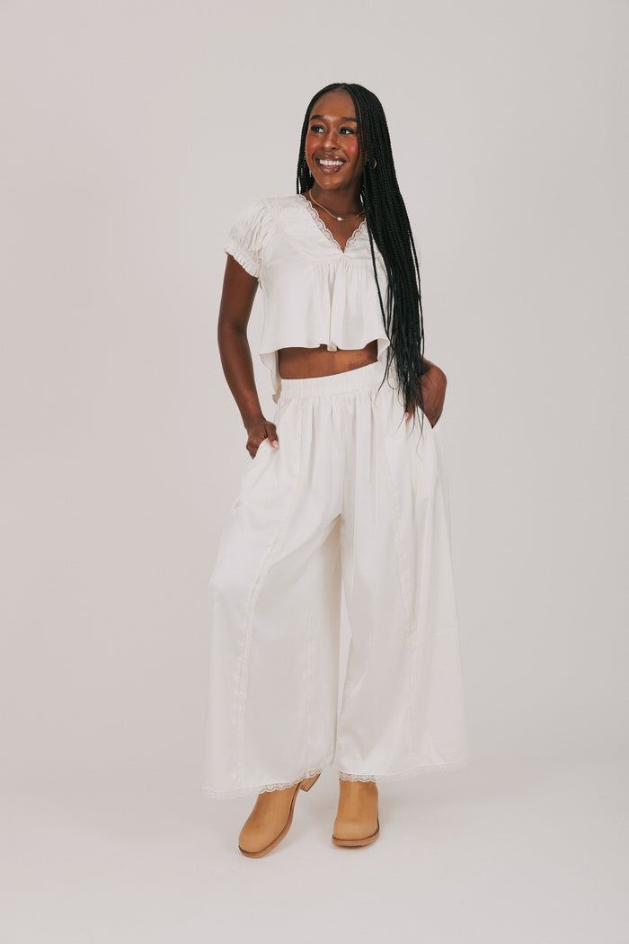white v neck top with lace detailing full