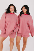 red and white striped oversized long sleeve top models