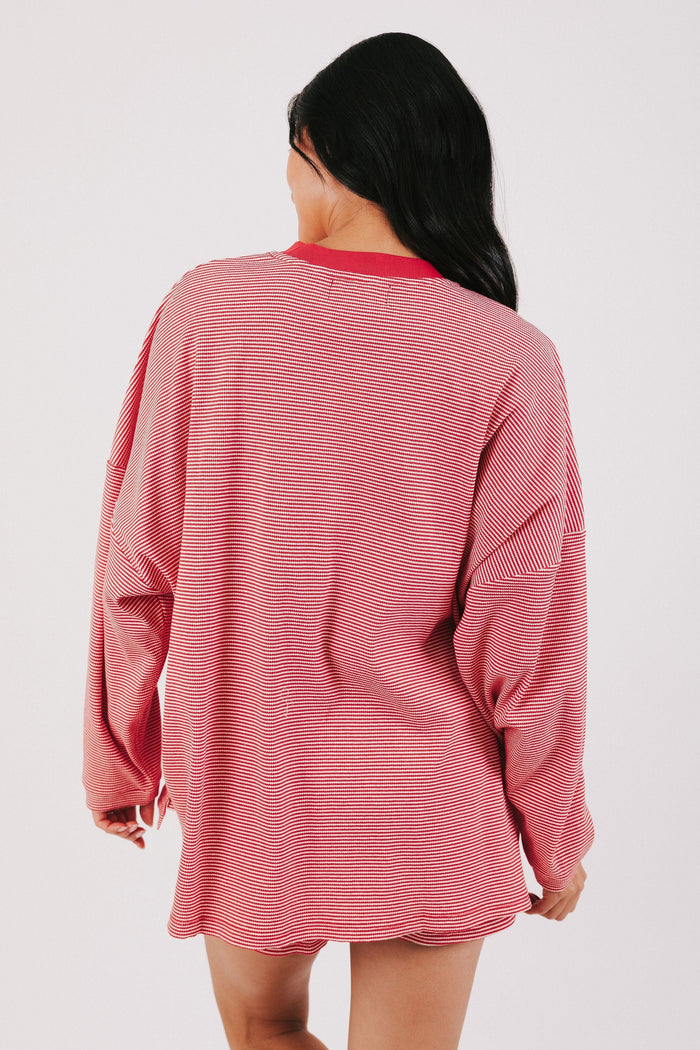 red and white striped oversized long sleeve top back