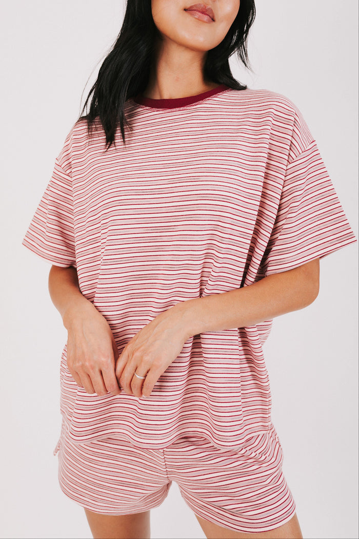 dusty red striped oversized top