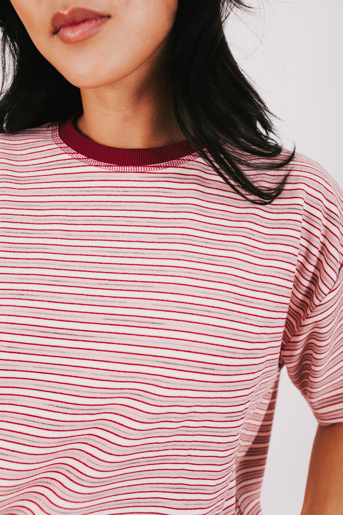 dusty red striped oversized top close