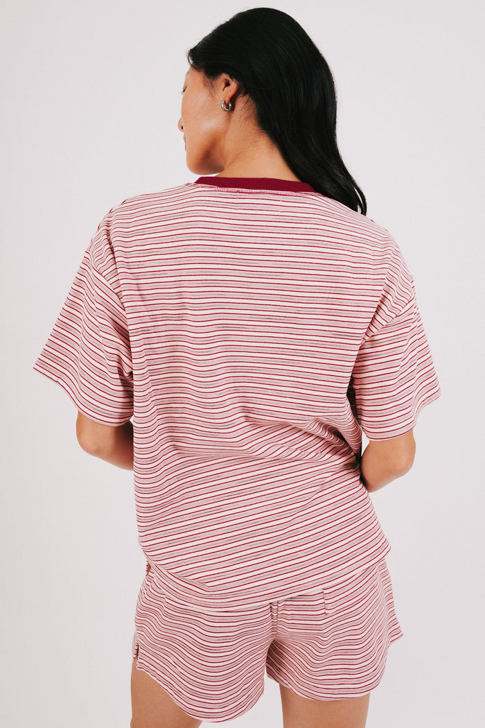 dusty red striped oversized top back
