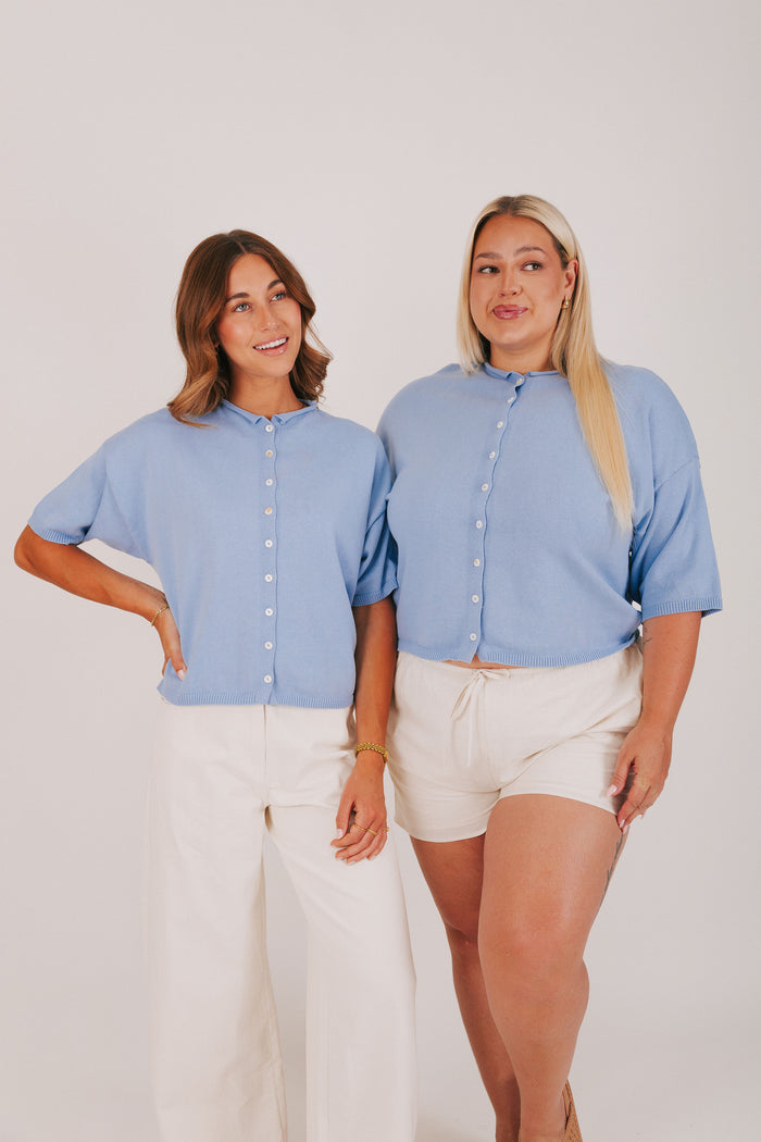 light blue short sleeved cardigan