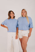 light blue short sleeved cardigan