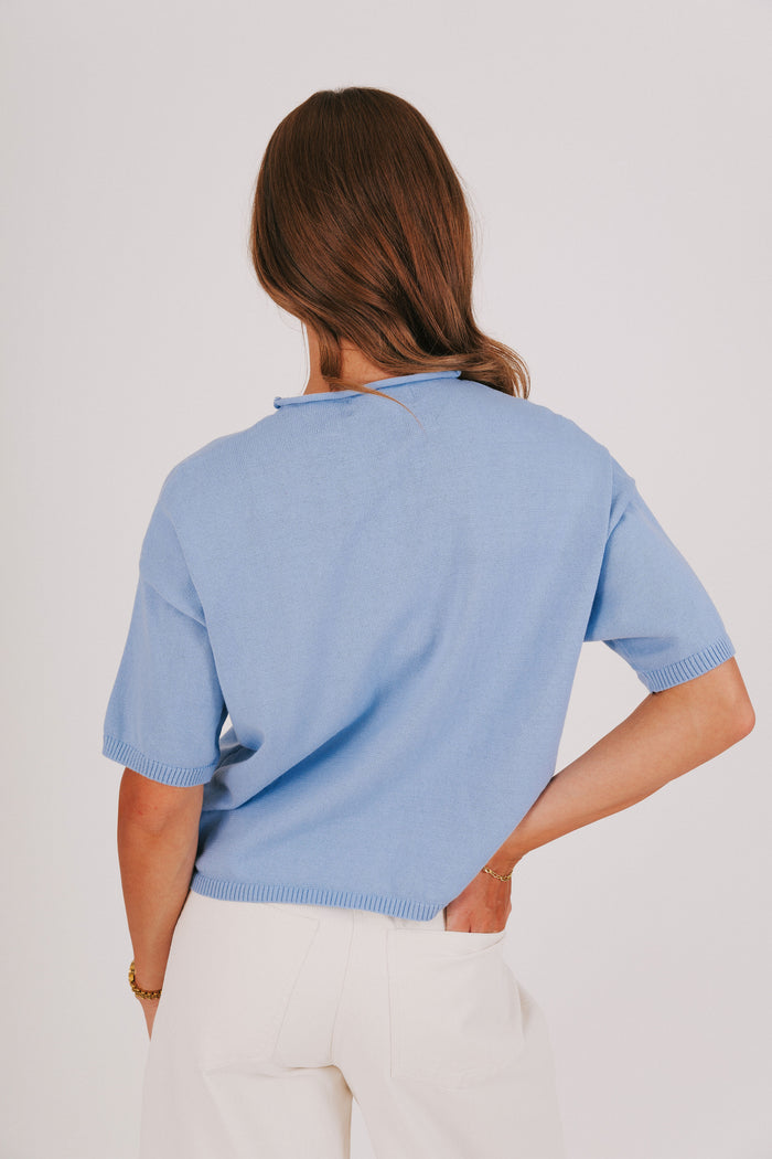 light blue short sleeved cardigan