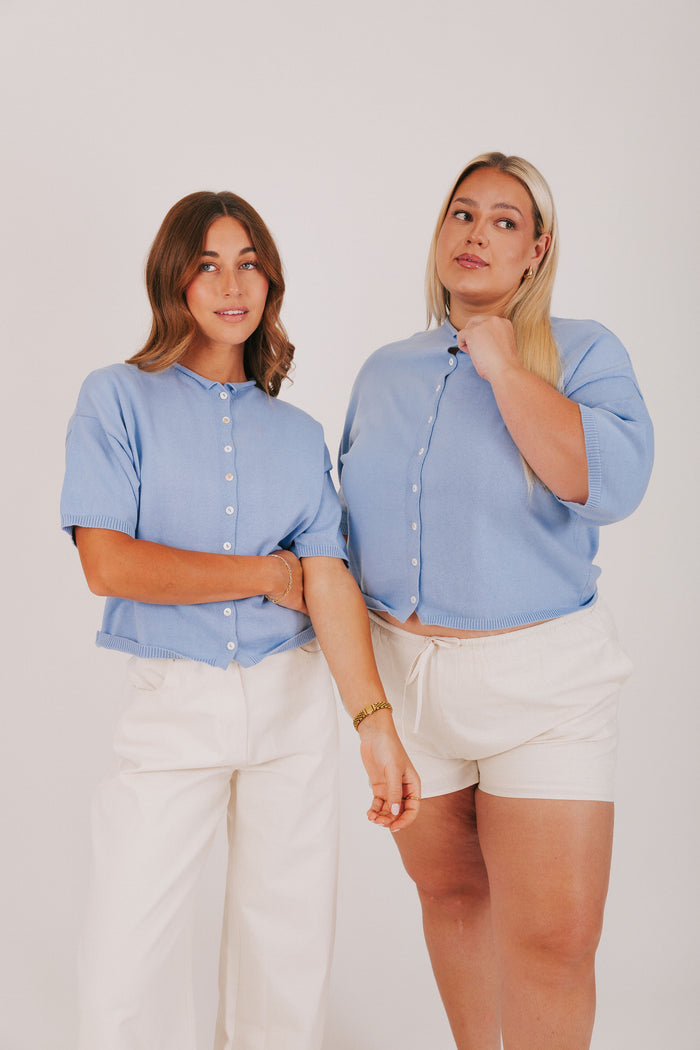 light blue short sleeved cardigan