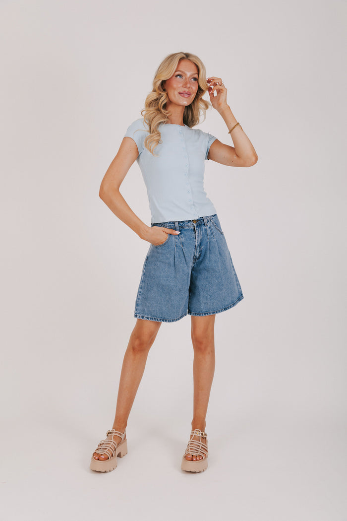 pleated baggy denim shorts full