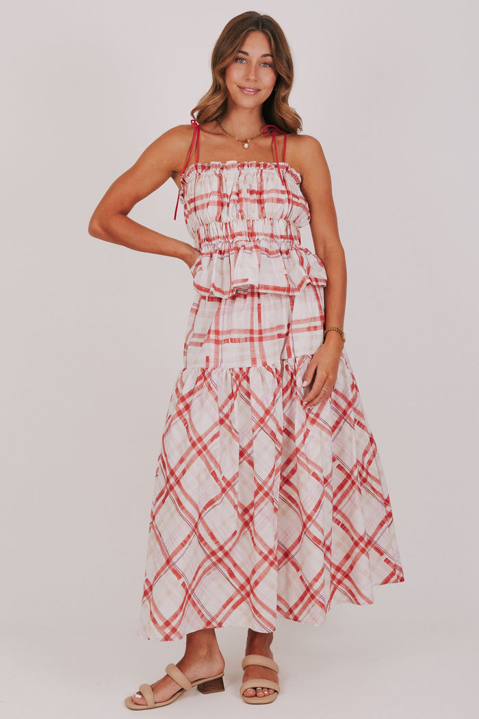 red and white plaid maxi skirt full