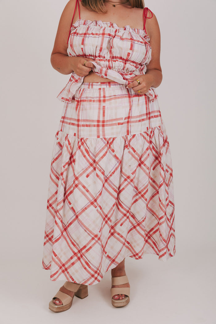 red and white plaid maxi skirt plus