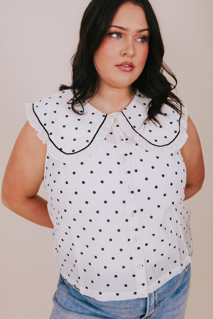 plus size sheer polka dot ruffled collar blouse detail