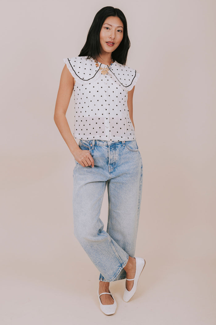 sheer polka dot ruffled collar blouse full