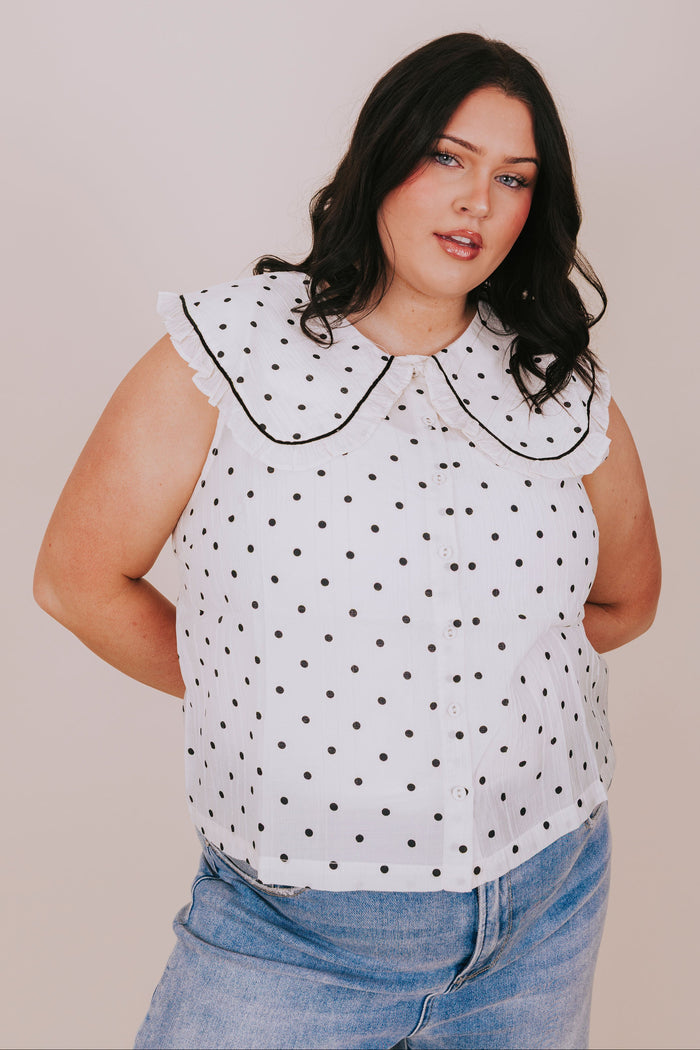plus size sheer polka dot ruffled collar blouse front