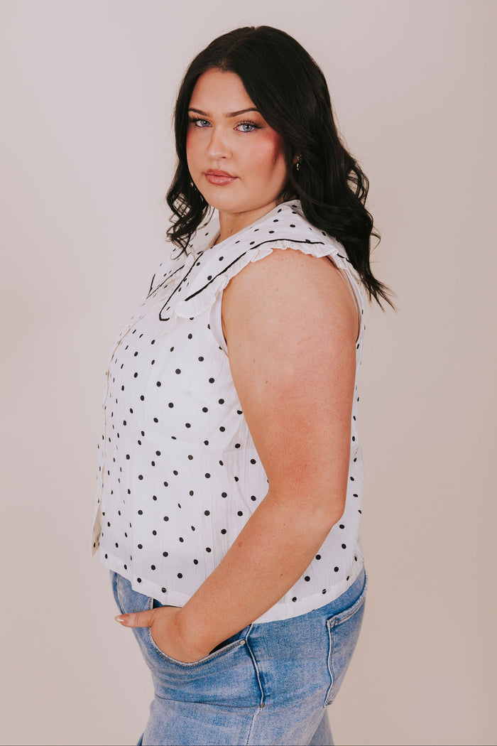 plus size sheer polka dot ruffled collar blouse side