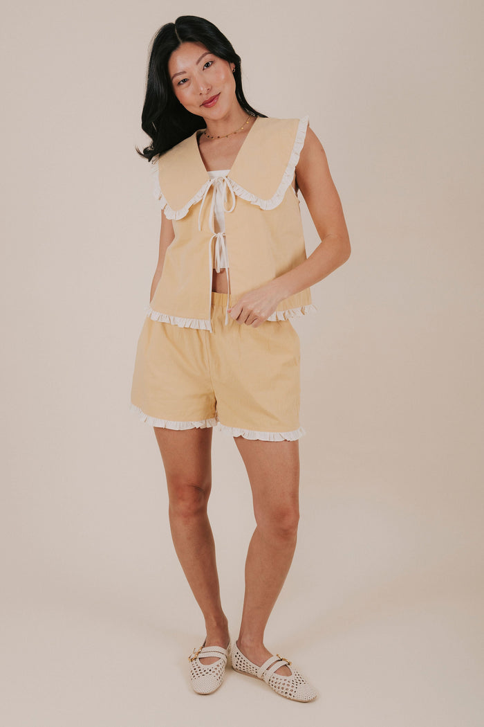 pale yellow ruffle shorts full