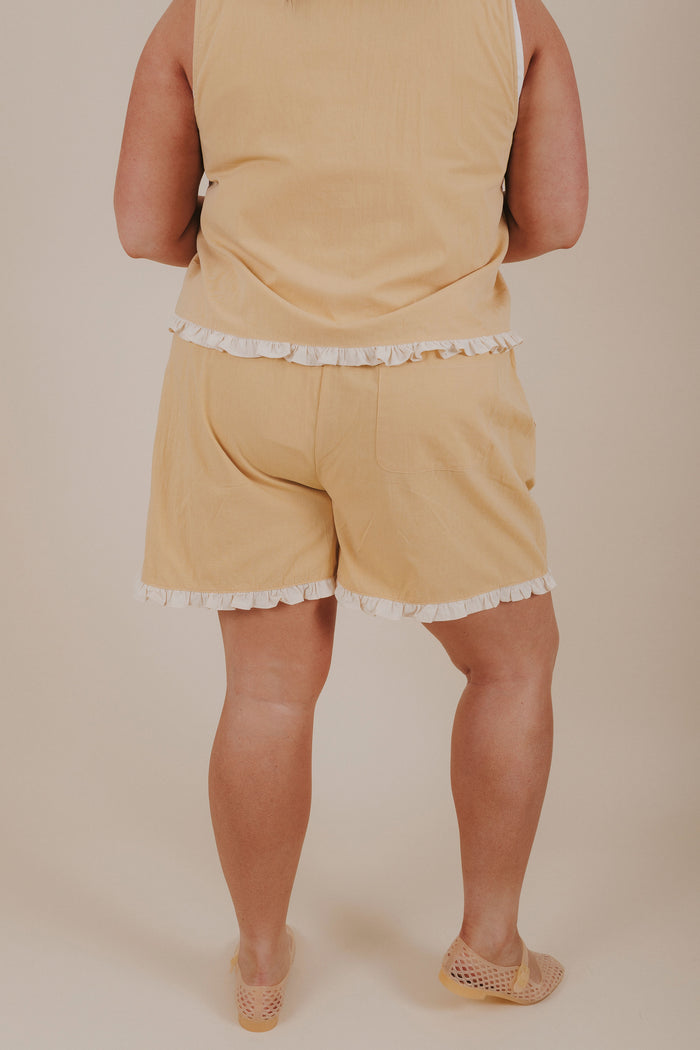 plus size pale yellow ruffle shorts back