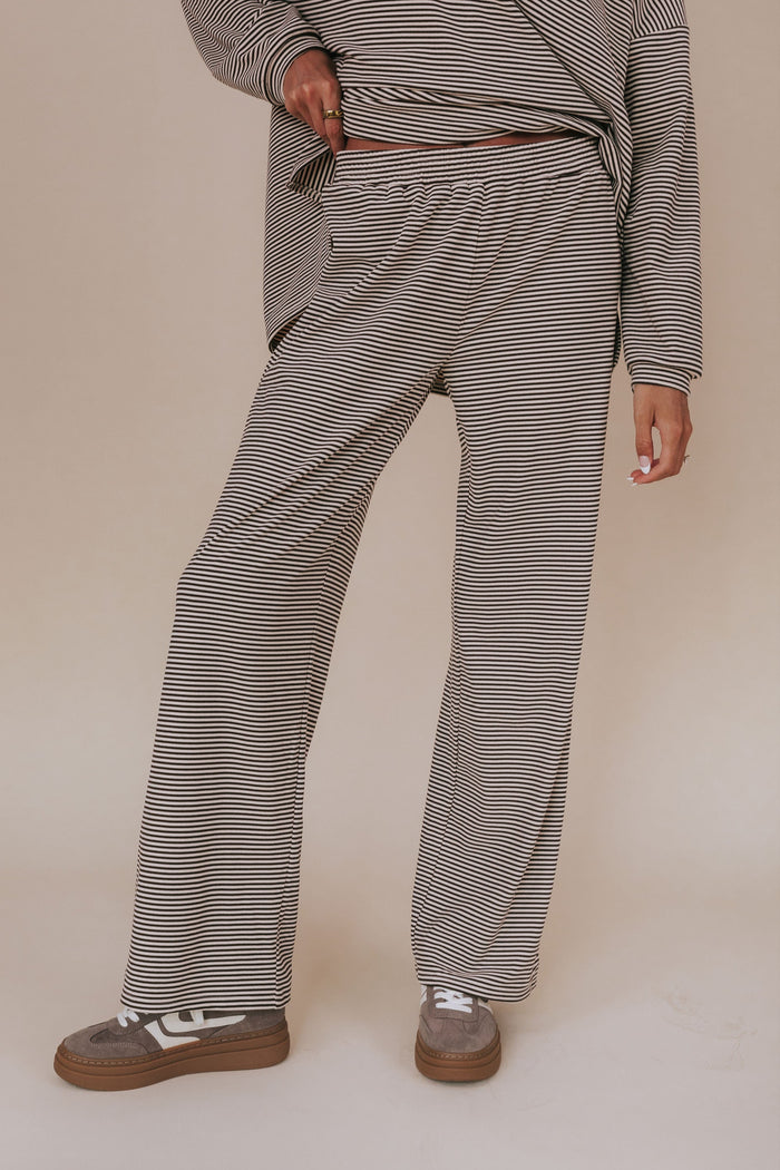 brown and cream striped lounge pants full