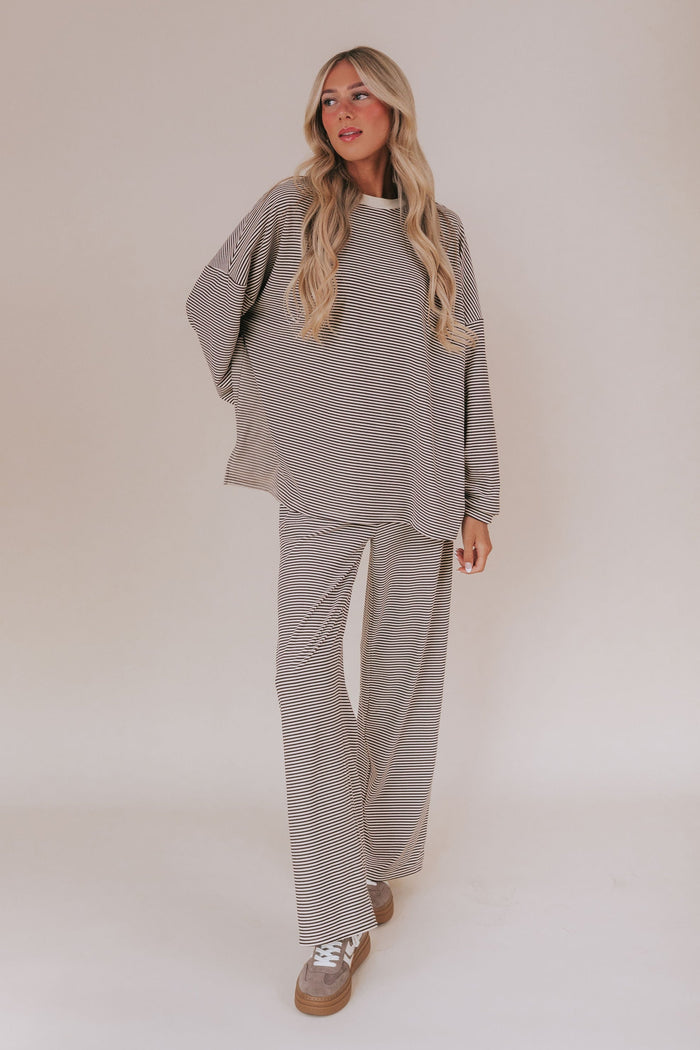 brown and cream striped lounge pants