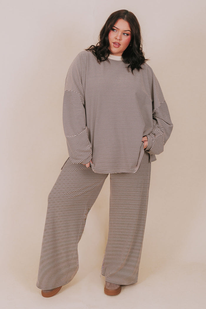 brown and cream striped lounge pants plus full